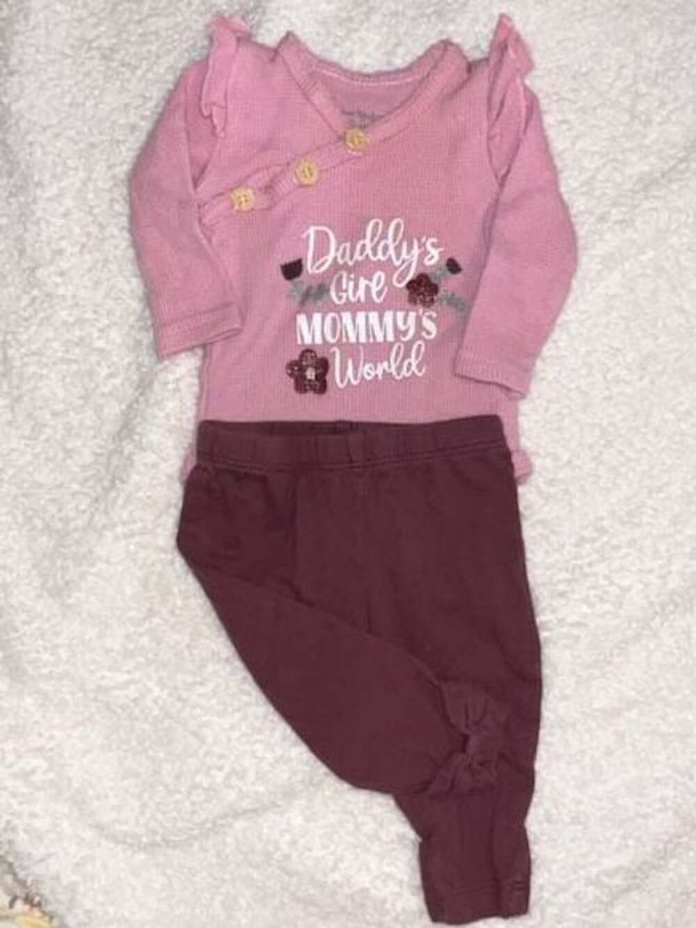 Daddy's Girl Mommy's World Romper and Pants Set 3M Pink Burgundy #baby girl